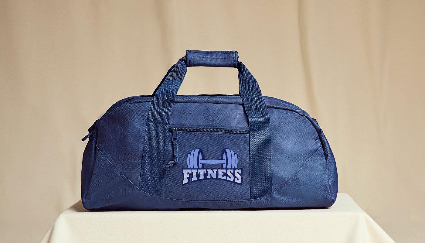 recycled custom duffel bag with fitness logo